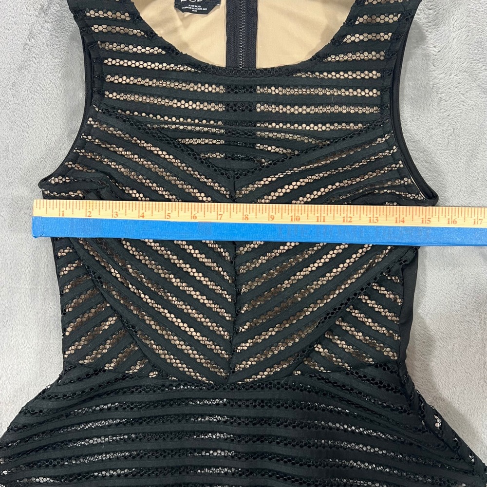 BEBE Peplum Top Womens Medium Black Lace Striped Sleeveless Formal Baddie Chic - Picture 7 of 13